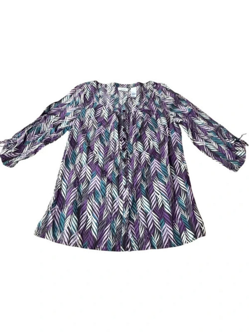 Liz & Co. Purple Teal Button Front Blouse Size M 2140